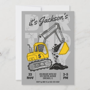 Construction Themed Child Birthday Party Invitation
