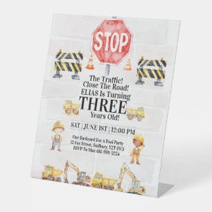 Construction Themed Children's Birthday Invitation Pedestal Sign