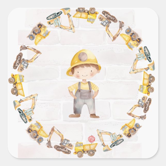 Construction Themed Children's Birthday  Square Sticker (Front)