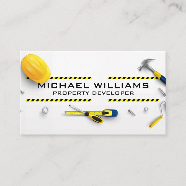Construction Tools and Equipment | Caution Tape Business Card (Front)