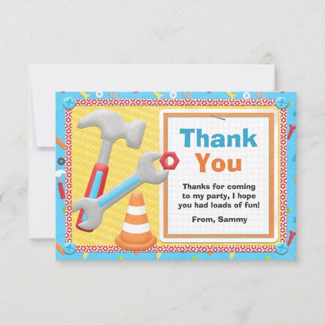 Construction Tools Birthday Thank You Card (Front)