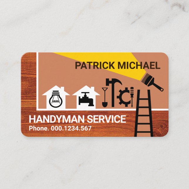 Construction Tools Border On Timber Business Card (Front)