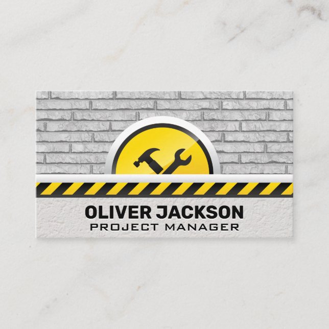 Construction Tools | Brick Wall Background  Business Card (Front)