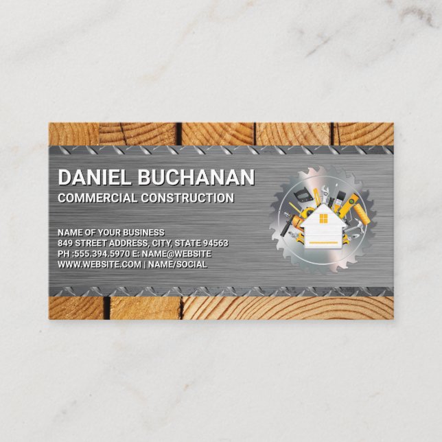 Construction Tools | Circular Saw | Steel and Wood Business Card (Front)