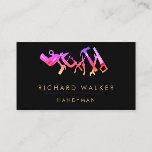 Construction Tools Handyman Pink Black Carpenter Business Card