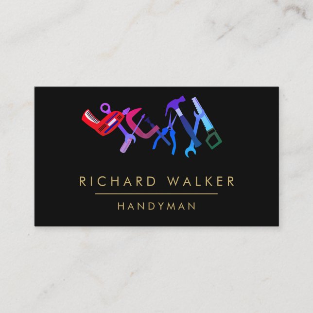 Construction Tools Handyman Pink Black Carpenter Business Card (Front)