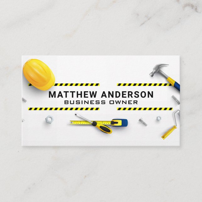 Construction Tools Laid out | Blue Collar Business Card (Front)