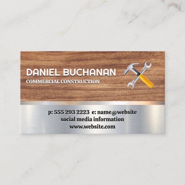 Construction | Tools | Metal | Wood Business Card (Front)