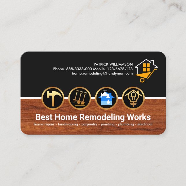 Construction Tools On Timber Wood Business Card (Front)