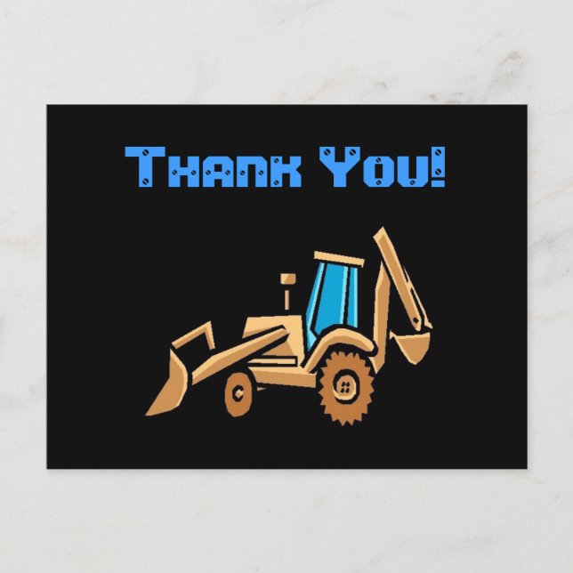construction tractor, birthday Thank You! Postcard (Front)