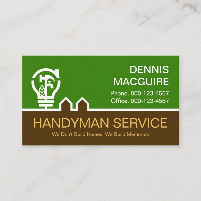 Construction Tree Bulb Handyman Tools Business Card (Front)