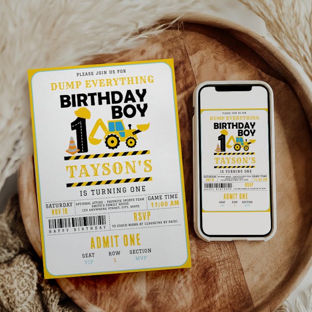 Construction Truck 1st Birthday | Kids Birthday  Invitation (Creator Uploaded)