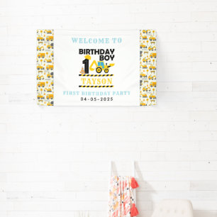 Construction Truck 1st Birthday   Kids Party Banner