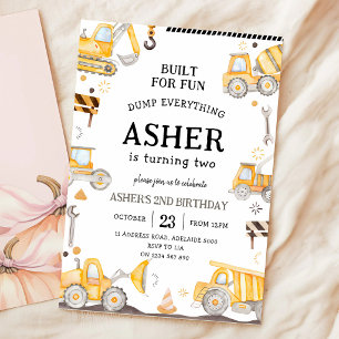 Construction Truck 2nd Birthday Invitation
