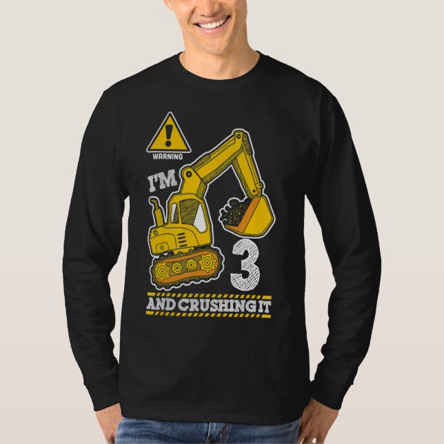 Construction Truck 3rd Birthday 3 Years Old Digger T-Shirt (Front)