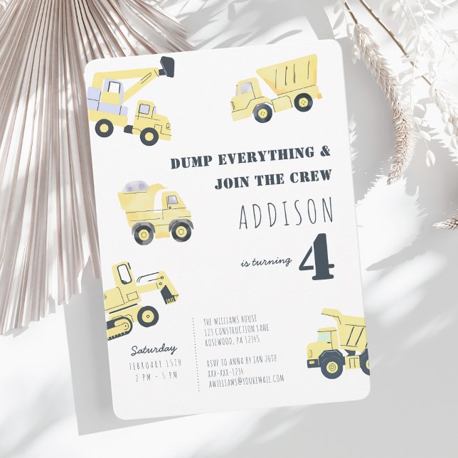 Construction Truck 4th Birthday Invitation (Creator Uploaded)