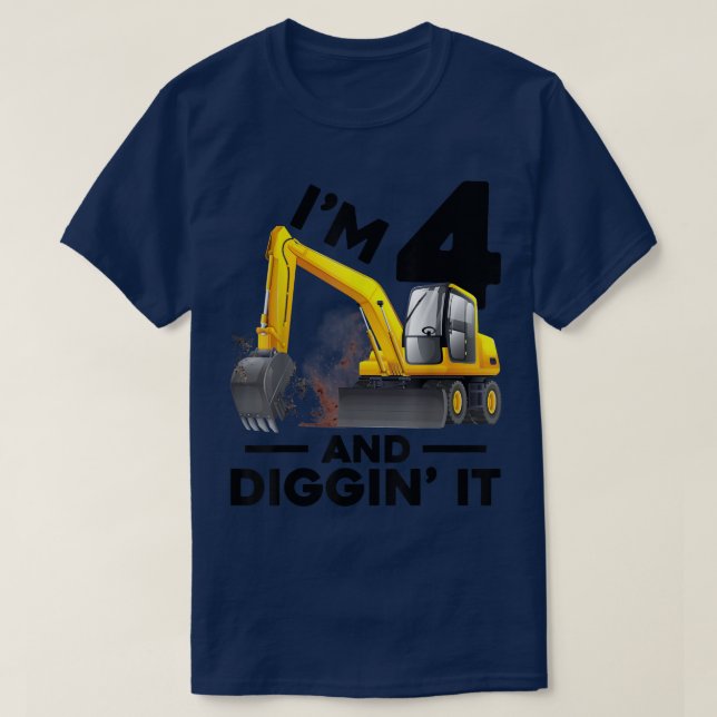 Construction Truck 4th Birthday Tee Boy 4 Year Old (Design Front)
