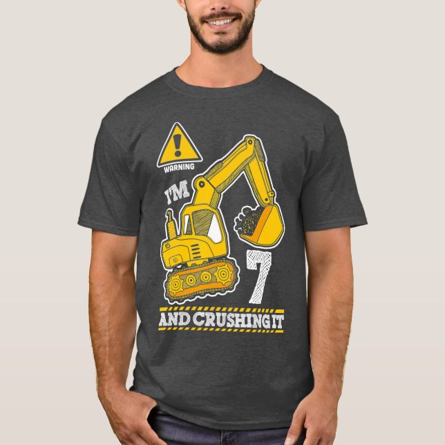 Construction Truck 7th Birthday 7 Years Old T-Shirt (Front)