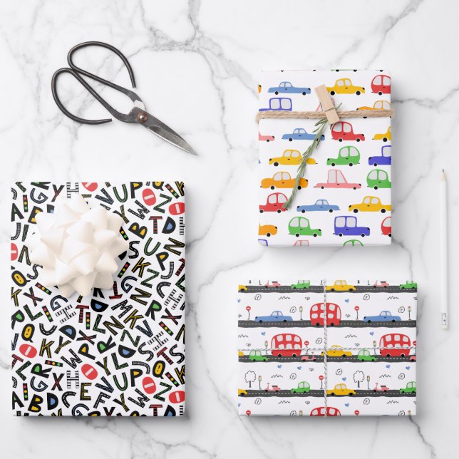 Construction Truck And Alphabet Pattern  Wrapping Paper Sheet (Front)