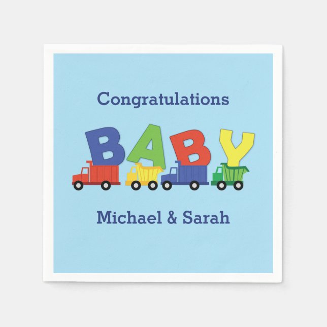 Construction Truck Baby Shower Napkin (Front)