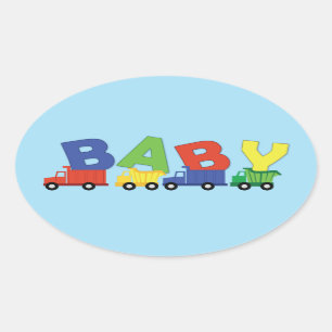 Construction Truck Baby Shower Oval Sticker