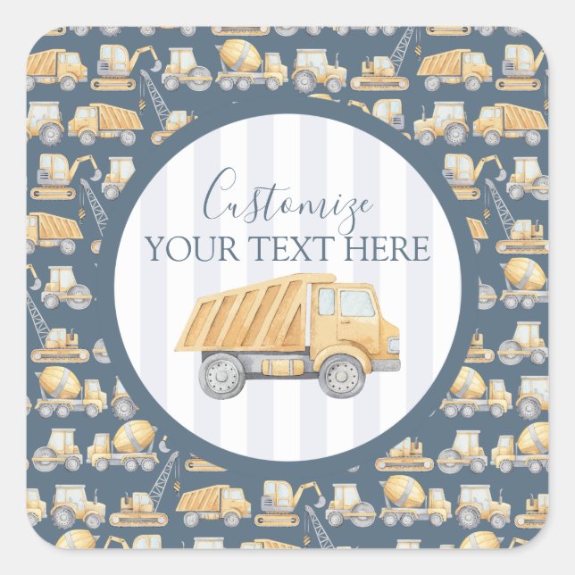 Construction Truck Baby Shower Square Sticker (Front)