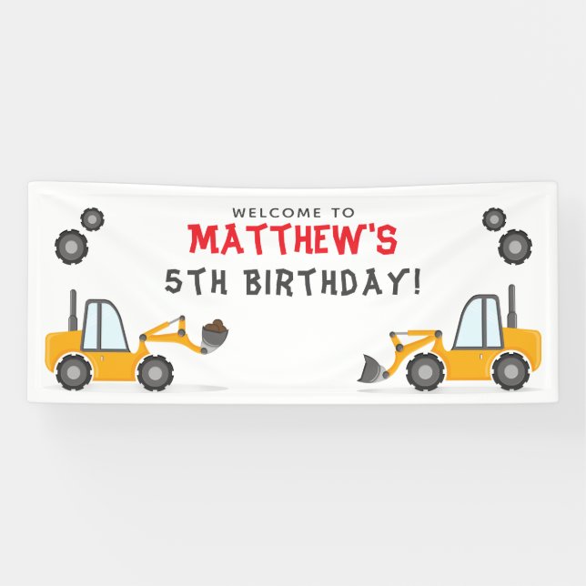 Construction Truck Birthday  Banner (Horizontal)