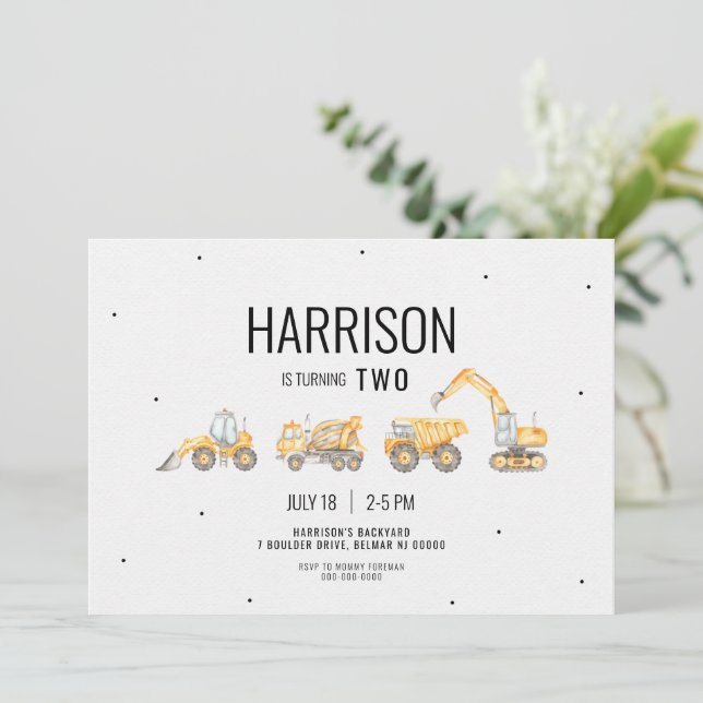 Construction Truck Birthday Invitation (Standing Front)