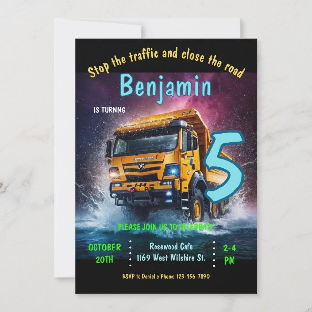 Construction Truck Birthday Invitation (Front)