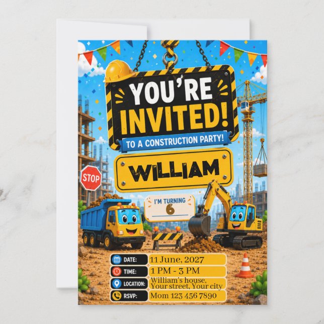 Construction Truck Birthday Invitation | Personali (Front)