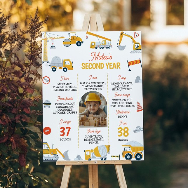 Construction Truck Birthday Milestone Photo Poster (Creator Uploaded)