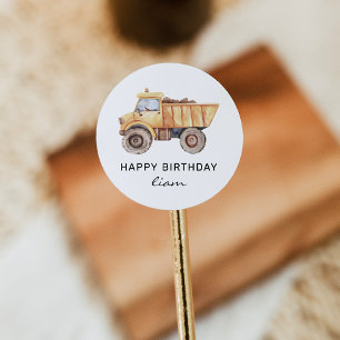 Construction Truck Birthday Modern Minimal Classic Round Sticker
