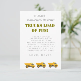 Construction Truck Birthday Note Card