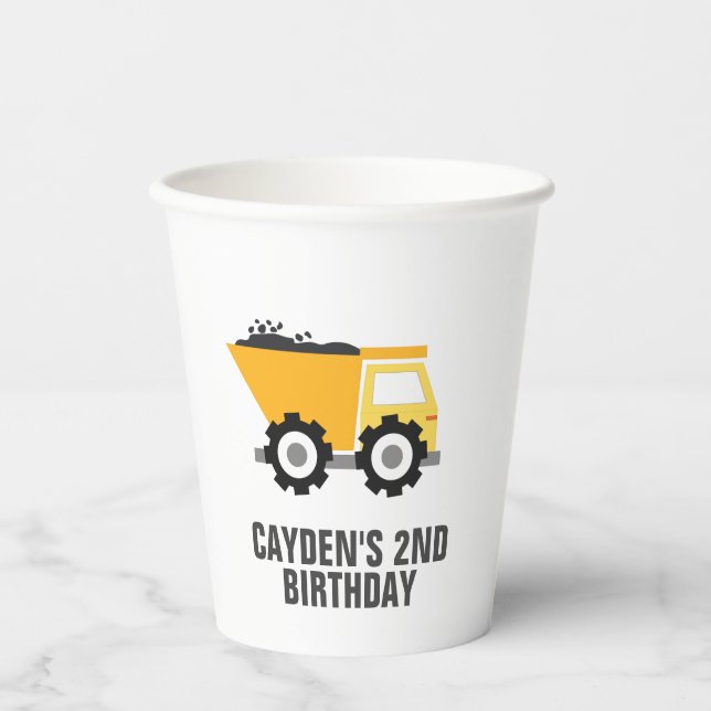 Construction Truck Birthday Paper Cups (Front)