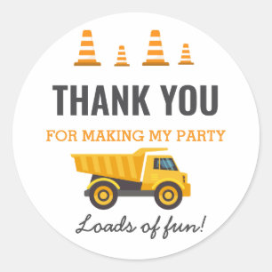 Construction Truck Birthday Party Classic Round Sticker