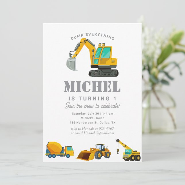 Construction Truck Birthday Party Decoration Invitation (Standing Front)