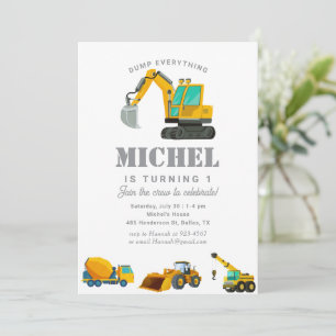 Construction Truck Birthday Party Decoration Invitation