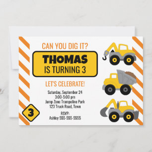 Construction Truck Birthday Party Invitation