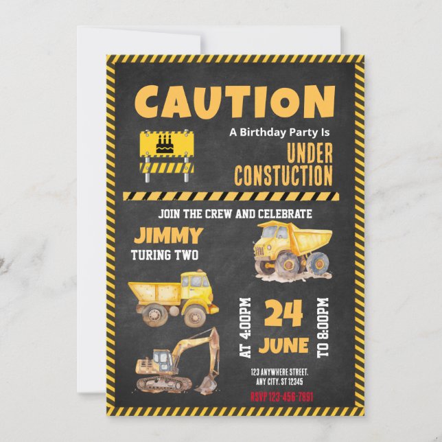 Construction Truck  Birthday Party Invitation (Front)