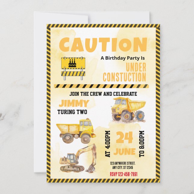 Construction Truck  Birthday Party Invitation (Front)