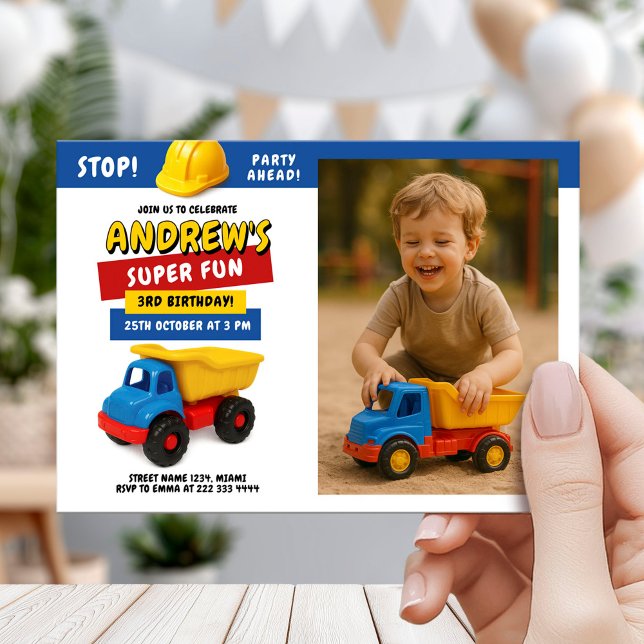 Construction Truck Birthday Party Invitation (Creator Uploaded)