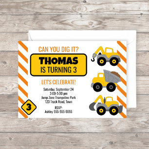 Construction Truck Birthday Party Invitation
