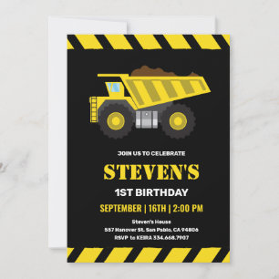 construction truck birthday party invitation