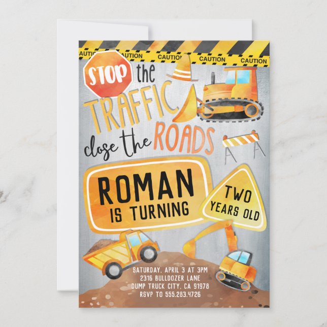 Construction Truck Birthday Party Invitation (Front)