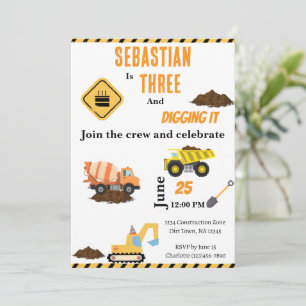 Construction Truck Birthday Party Invititation Invitation