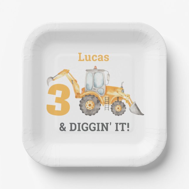 Construction Truck Birthday Party Paper Plate (Front)