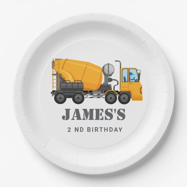 Construction Truck Birthday Party Paper Plate (Front)