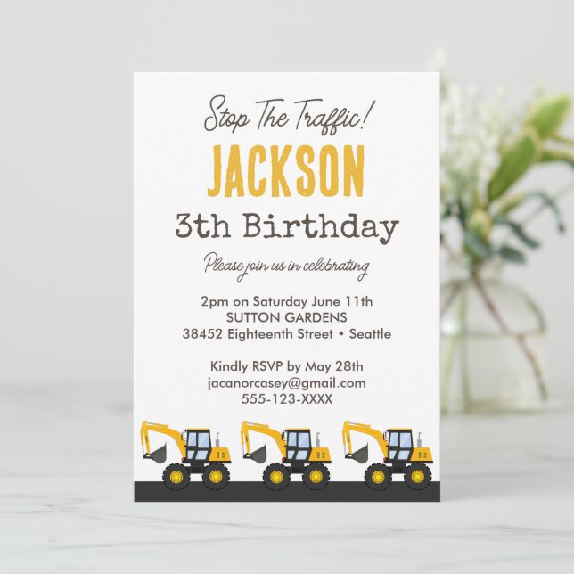 Construction Truck Birthday | Personalized Décor Invitation (Standing Front)