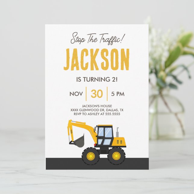 Construction Truck Birthday | Personalized Décor Invitation (Standing Front)