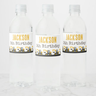 Construction Truck Birthday | Personalized Décor Water Bottle Label